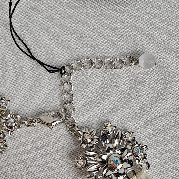 FAC Silver Pacifico AB Crystal Fresh Water Pearl Beaded Chandelier Necklace Set - Picture 8 of 15